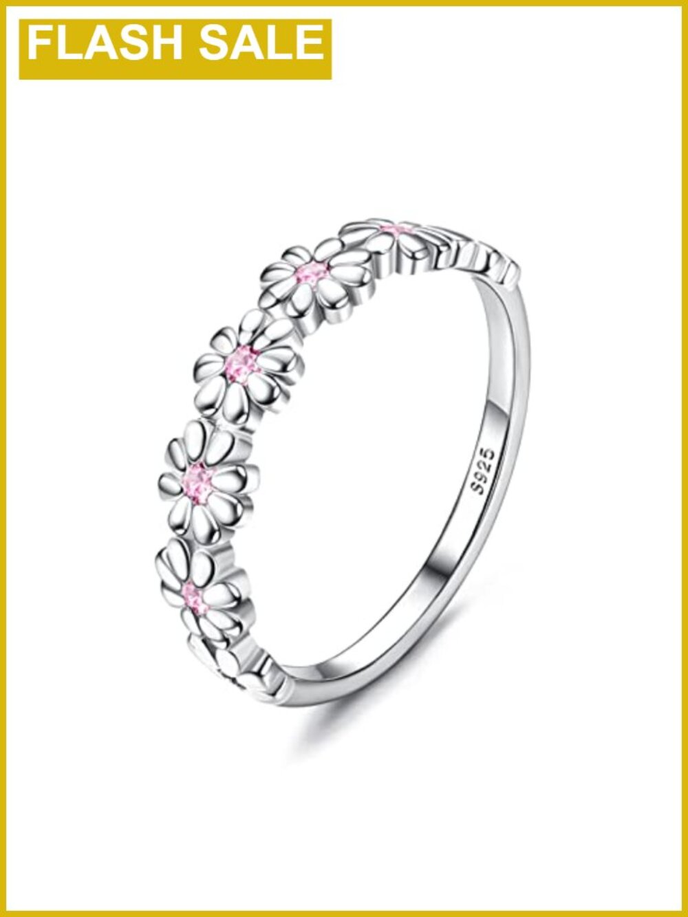Sterling Silver Dainty CZ Daisy Flower Stacking Ring